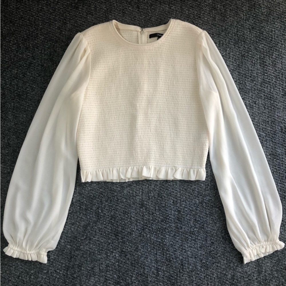 Quince chiffon cropped long sleeve ivory blouse size medium